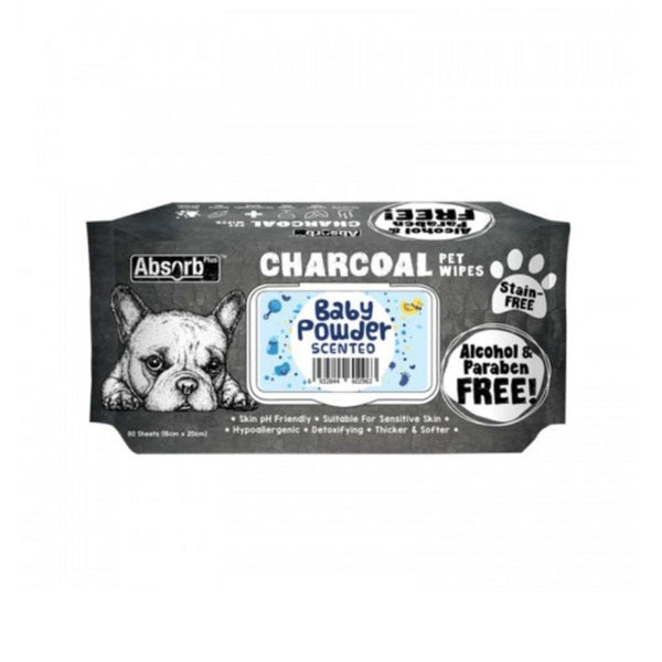 Charcoal  Pet Wipes Baby Powder Scented 80 sheets