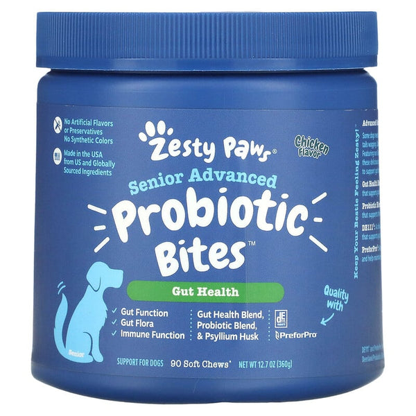Gut Health Probiotic Bites Chicken Flavor Soft Chews For Senior Dogs - Jar