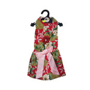 White Tiny Red Flower Cotton Dress for pets