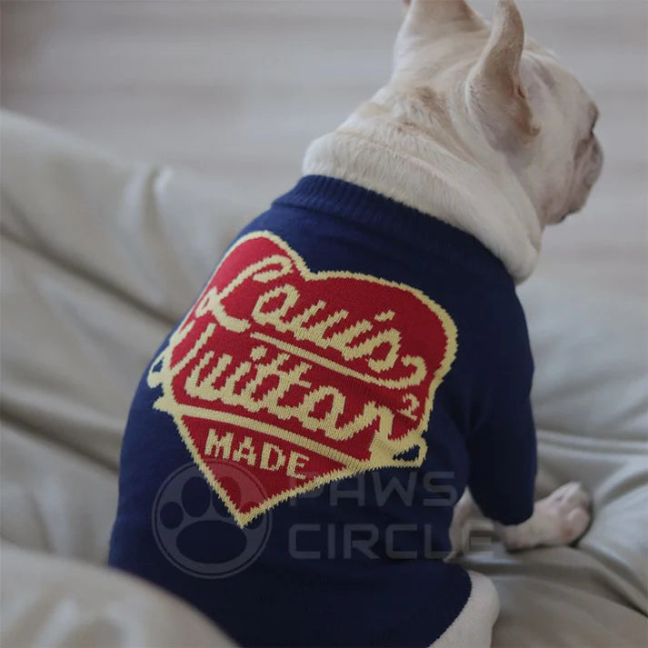 LV Heart Dog Navy Sweater Clothes