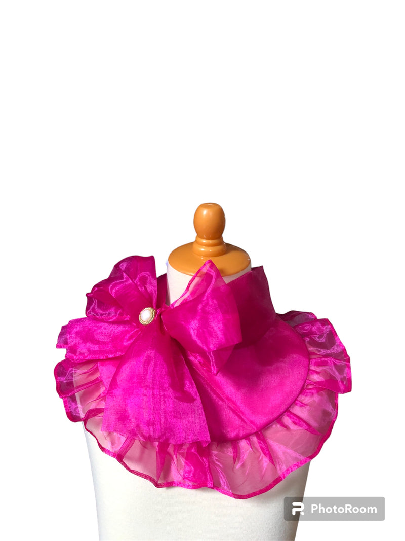 Fuschia Ribbon Organza Bib For Pets