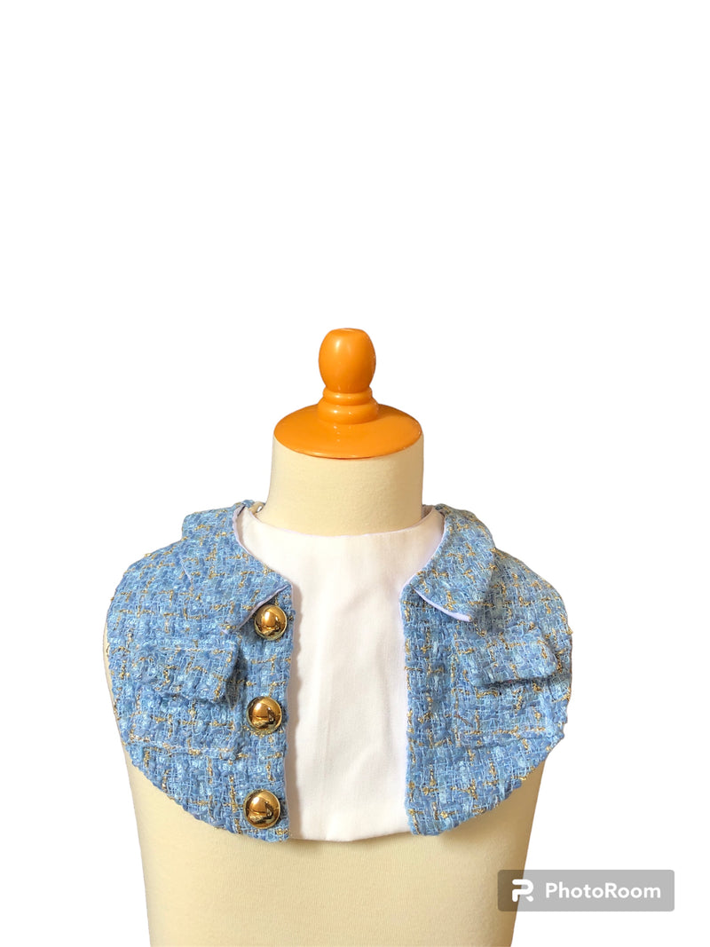 Blue Tweed White Shirt Bib for Pets