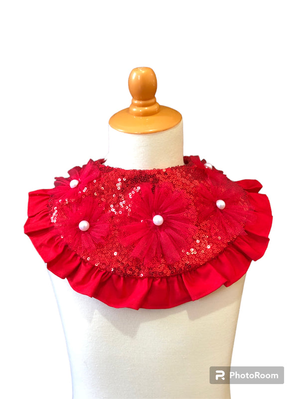 Red Frill With Pearl Bib For Pets