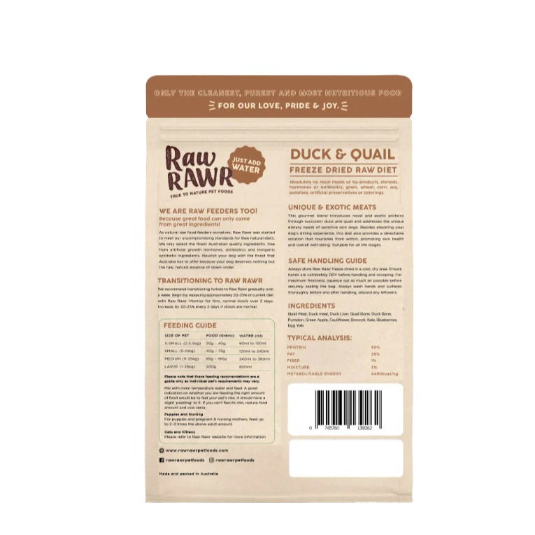 Duck & Quail Raw Freeze Dried Dog & Cat Food - 350gr