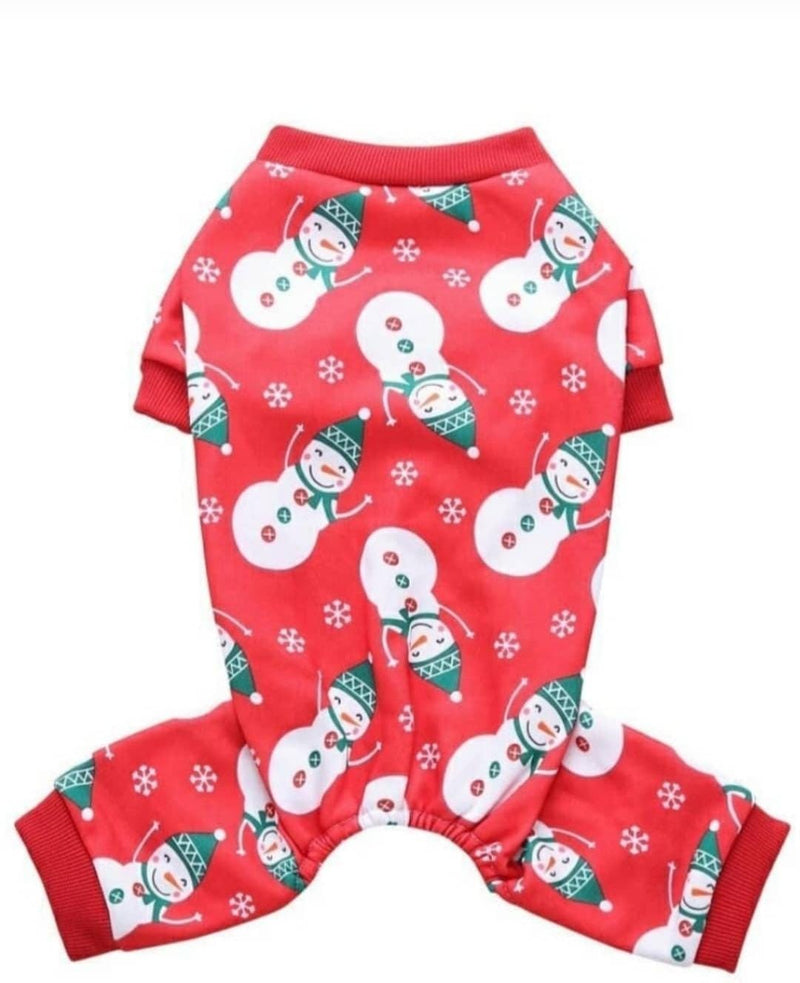 Christmas Jumpsuit For Pets - Red Snowman Motif