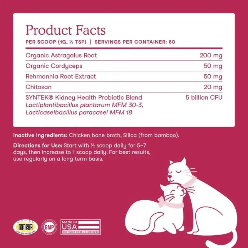 Kidney Support Probiotics Powder Health Supplement For Cats - 60gr