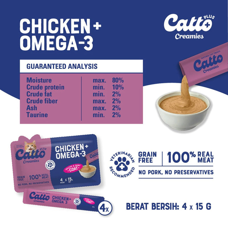 Plus Creamies Chicken Omega 3 Skin Coat Care for Cats 4x15gr