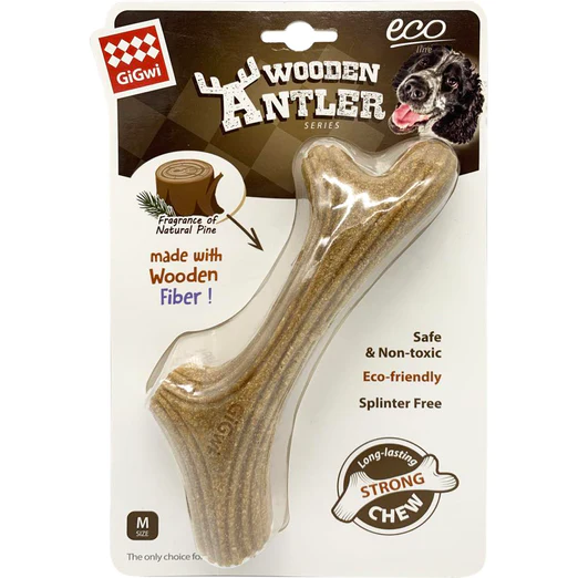 Wooden Antler With Natural Wood And Sinthetic Material Dog Chew