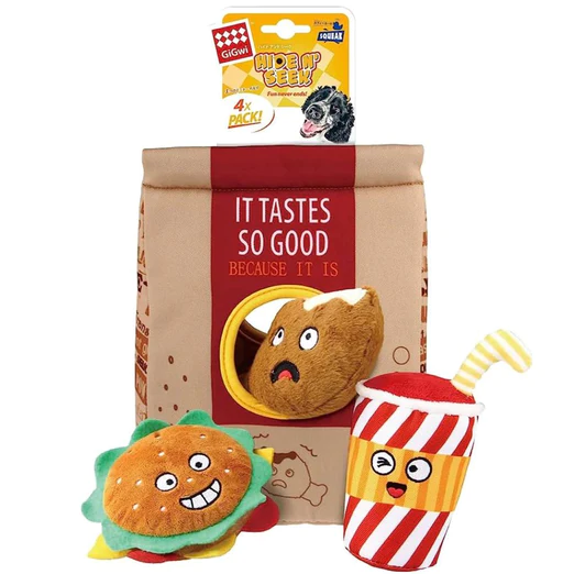 Hide N' Seek Interactive Plush Dog Toy (Fast Food Bag)