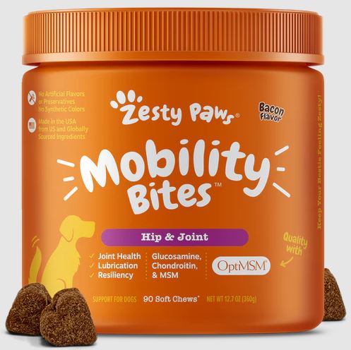 Hip & Joint Mobility Bites Bacon Flavor Soft Chews For Dogs - Jar