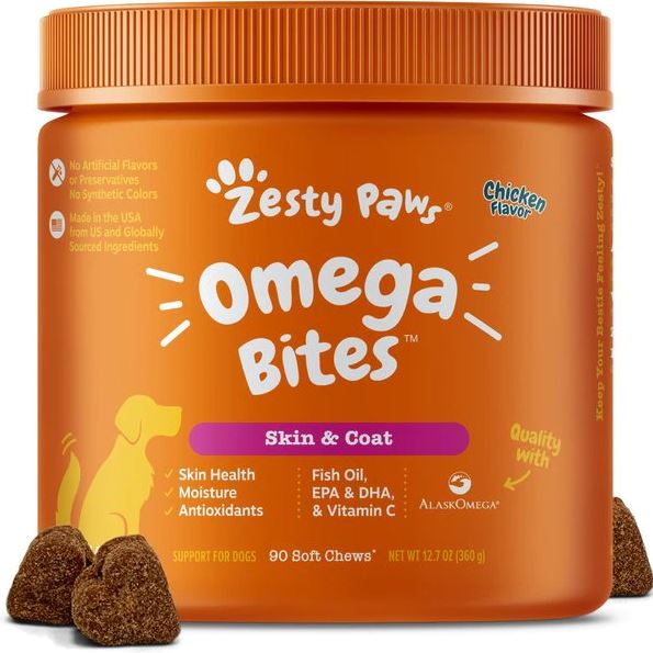Skin & Coat Omega Bites Chicken Flavor Soft Chews For Dogs - Jar