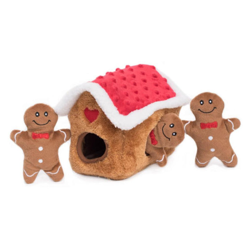 ZippyPaws Holiday Zippy Burrow - Gingerbread House Interactive Dog Toy
