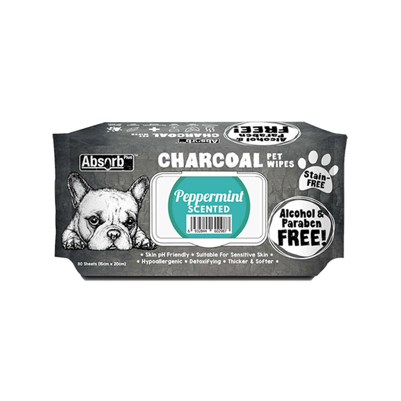 Charcoal Pet Wipes Peppermint Scented 80 sheets