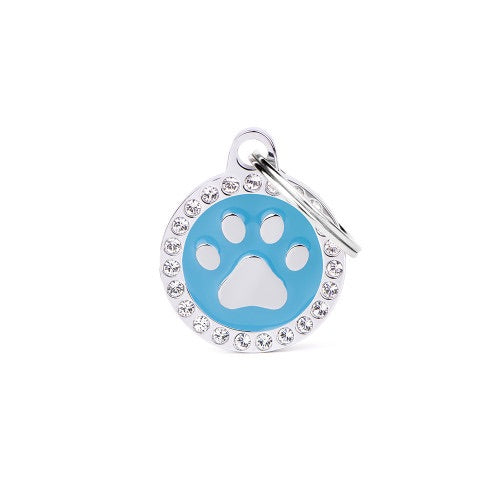 ID Tag - Glam "Paw Light Blue Circle Strass" ID Tag | Personalized Cat Dog Tag