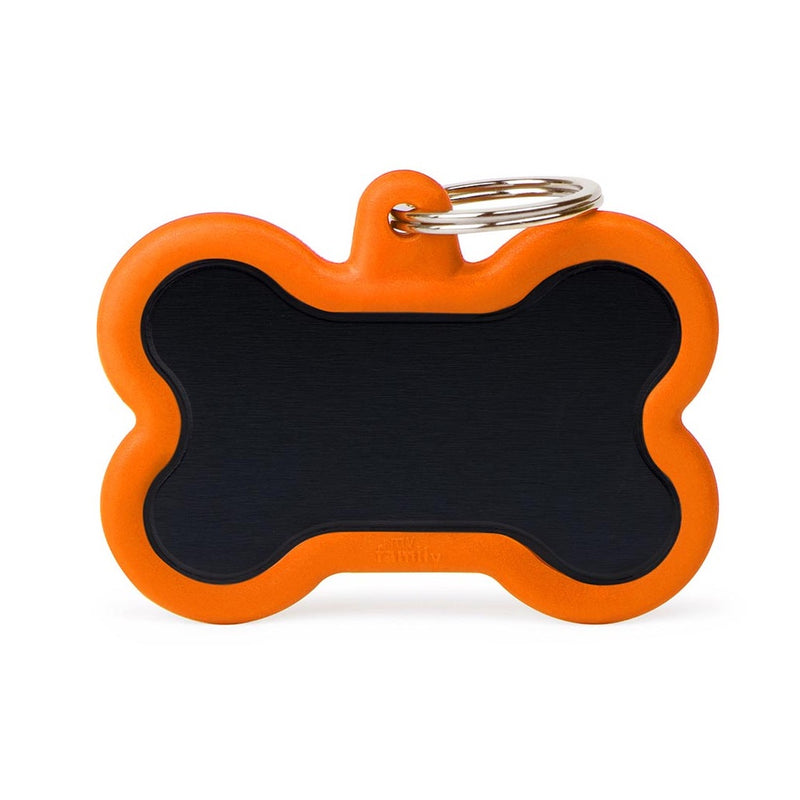 ID Tag - Hushtag Collection - Aluminium XL Black Bone With Rubber | Personalized Cat Dog Tag