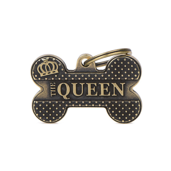 ID Tag - ID Tag Bone Bronx "The Queen" in English Brass | Personalized Cat Dog Tag