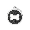 ID Tag - Shine "Big Circle Black Glitter White Bone" ID Tag | Personalized Cat Dog Tag