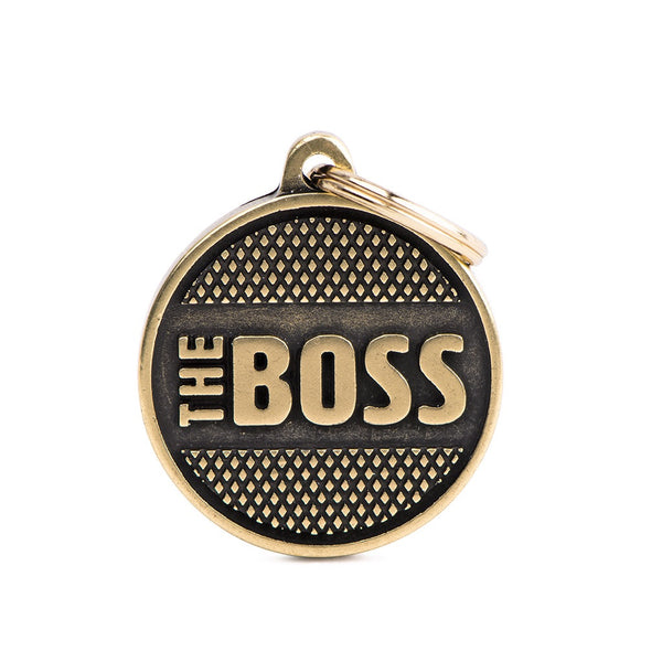 ID Tag - ID Tag Circle "The Boss" Rhombus in English Brass | Personalized Cat Dog Tag