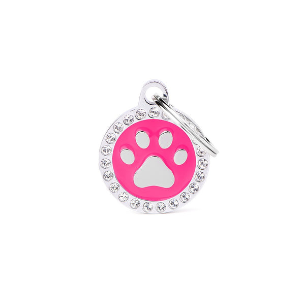 ID Tag - Glam "Paw Fuchsia Circle Strass" ID Tag | Personalized Cat Dog Tag