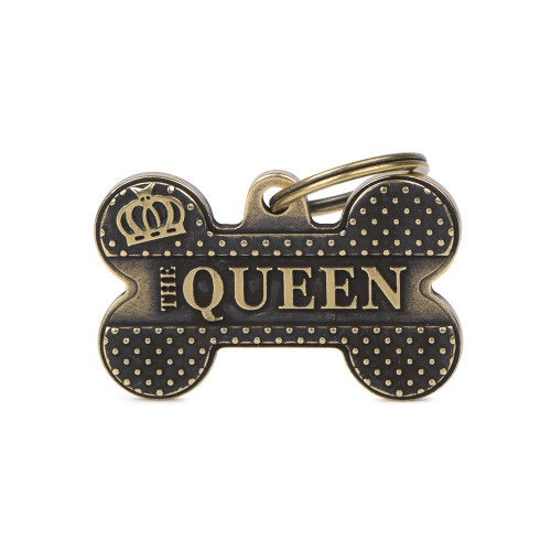 ID Tag - ID Tag Bone Bronx "The Queen" in English Brass | Personalized Cat Dog Tag