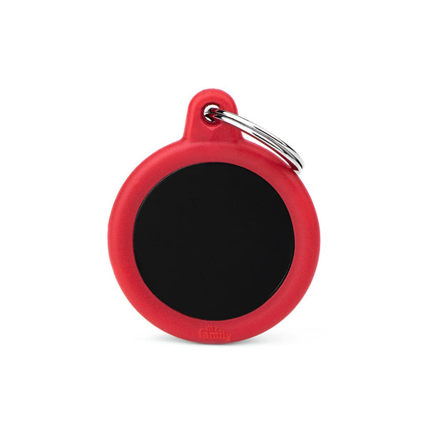 ID Tag - Hushtag Collection - Aluminium Black Circle With Rubber | Personalized Cat Dog Tag