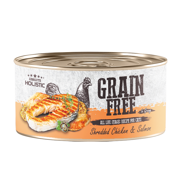 Grain Free Shredded Chicken & Salmon In Gravy Canned Cat Food