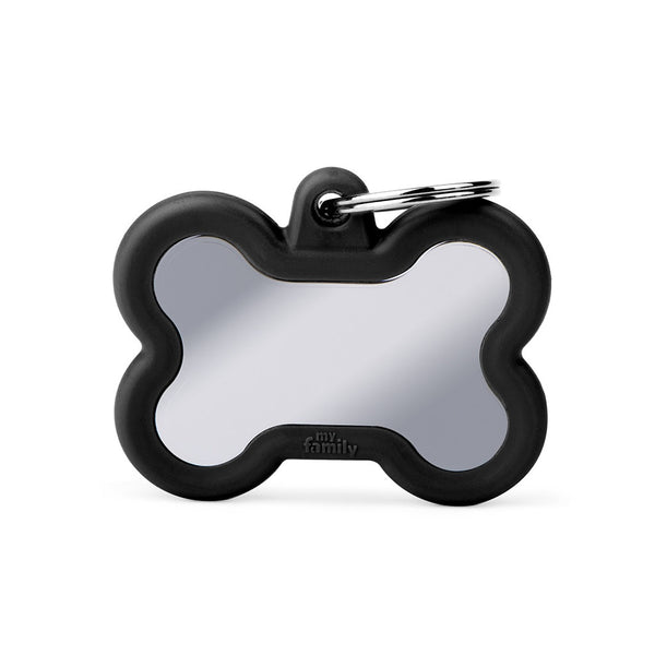 ID Tag - Hushtag Collection - Chromed Charms With Black Rubber | Personalized Cat Dog Tag