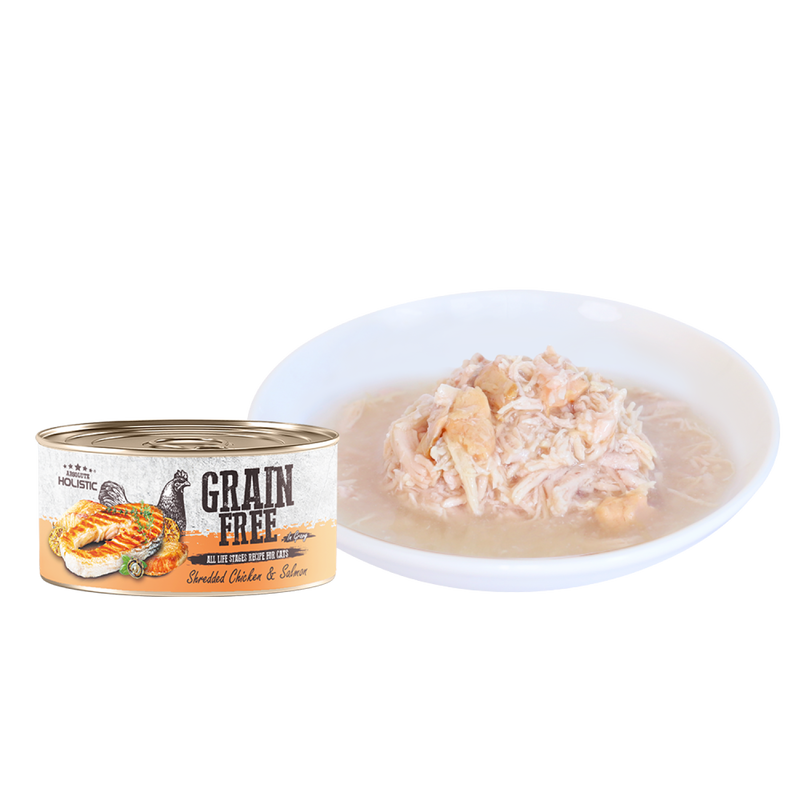 Grain Free Shredded Chicken & Salmon In Gravy Canned Cat Food