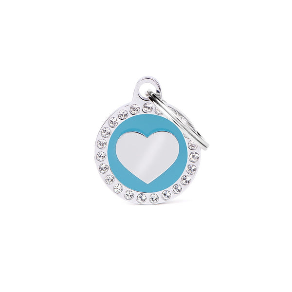 ID Tag - Glam "Heart Light Blue Circle Strass" ID Tag | Personalized Cat Dog Tag