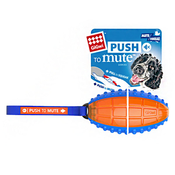 Push To Mute Rugby Ball  Blue/Orange Dog Toy