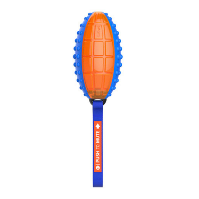 Push To Mute Rugby Ball  Blue/Orange Dog Toy