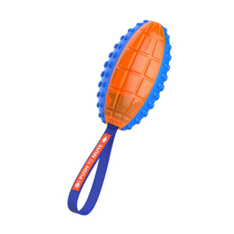 Push To Mute Rugby Ball  Blue/Orange Dog Toy