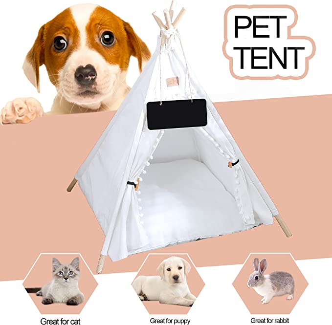 Indoor Pet Tent White with Bed for Dogs and Cats