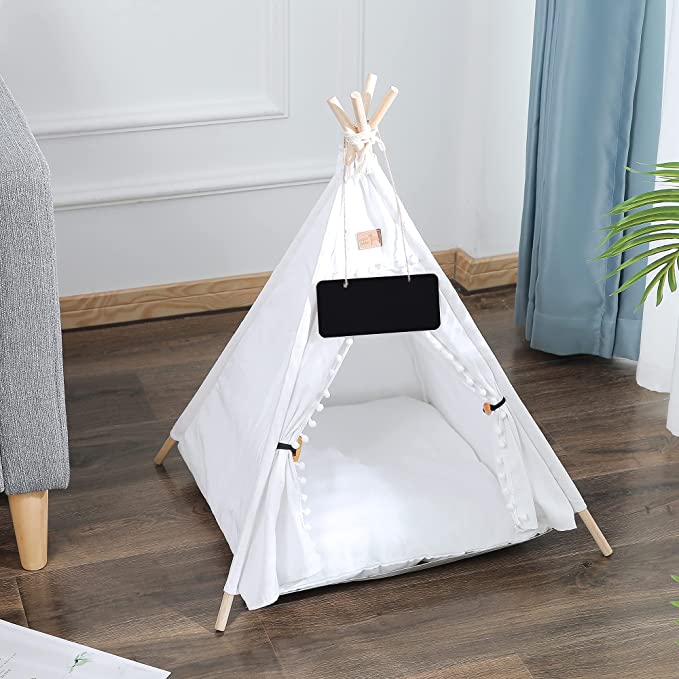 Indoor Pet Tent White with Bed for Dogs and Cats