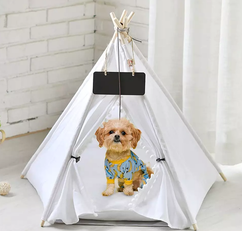Indoor Pet Tent White with Bed for Dogs and Cats
