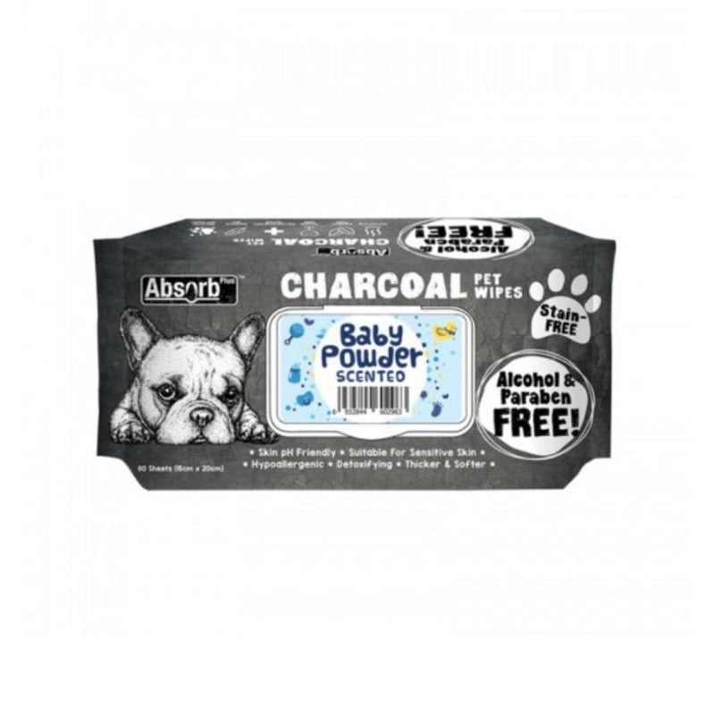 Charcoal  Pet Wipes Baby Powder Scented 80 sheets