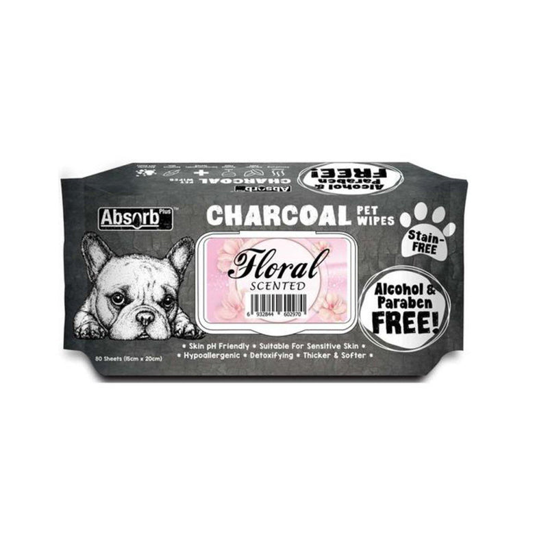 Charcoal  Pet Wipes Floral Scented 80 sheets