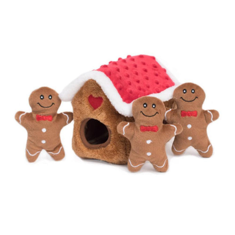 ZippyPaws Holiday Zippy Burrow - Gingerbread House Interactive Dog Toy
