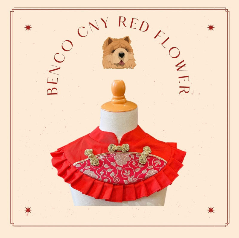 CNY Red Flower Rose Button Shirt Bib For Pets