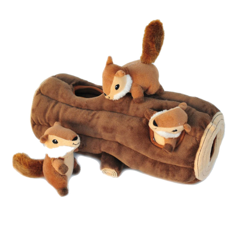 Zippy Burrow Log with 3 Chipmunks Dog Toy