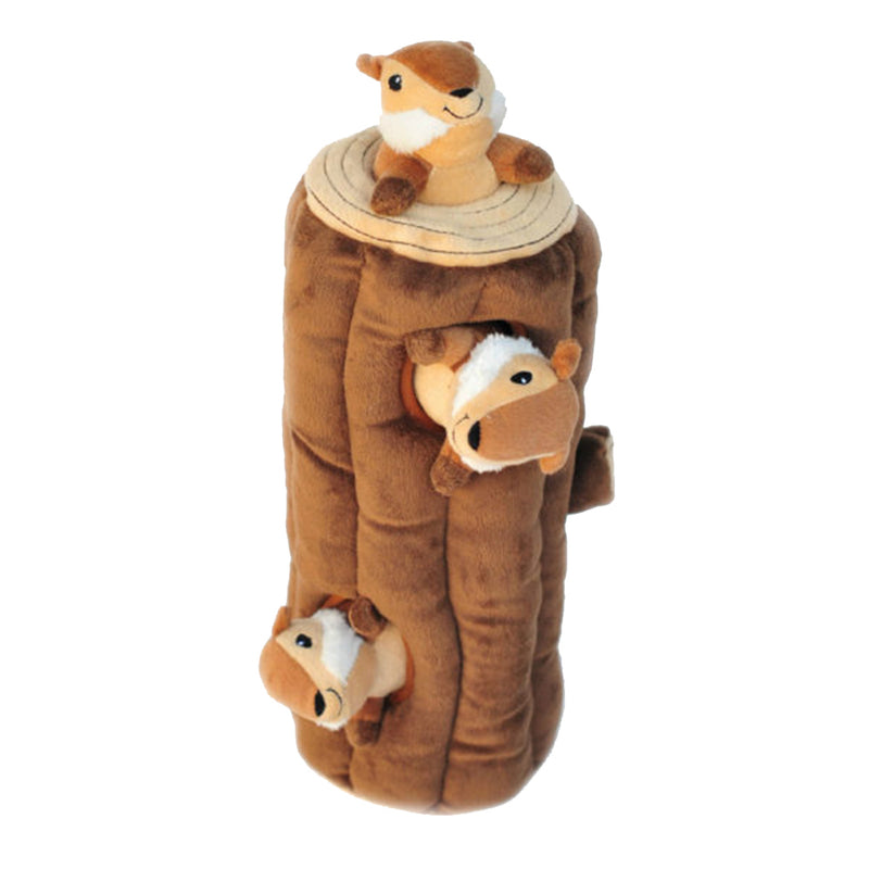 Zippy Burrow Log with 3 Chipmunks Dog Toy