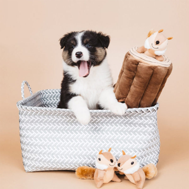 Zippy Burrow Log with 3 Chipmunks Dog Toy