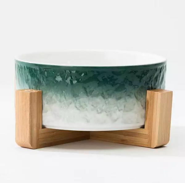 Pet Ceramic Bowl Nordic Luxury with Wooden Stand